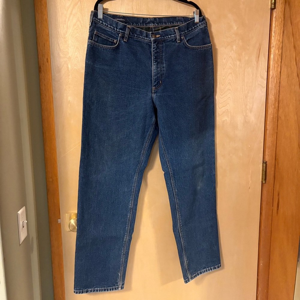 LANDS END Women’s Cotton Jeans w/ Plaid Lining Sz 37
